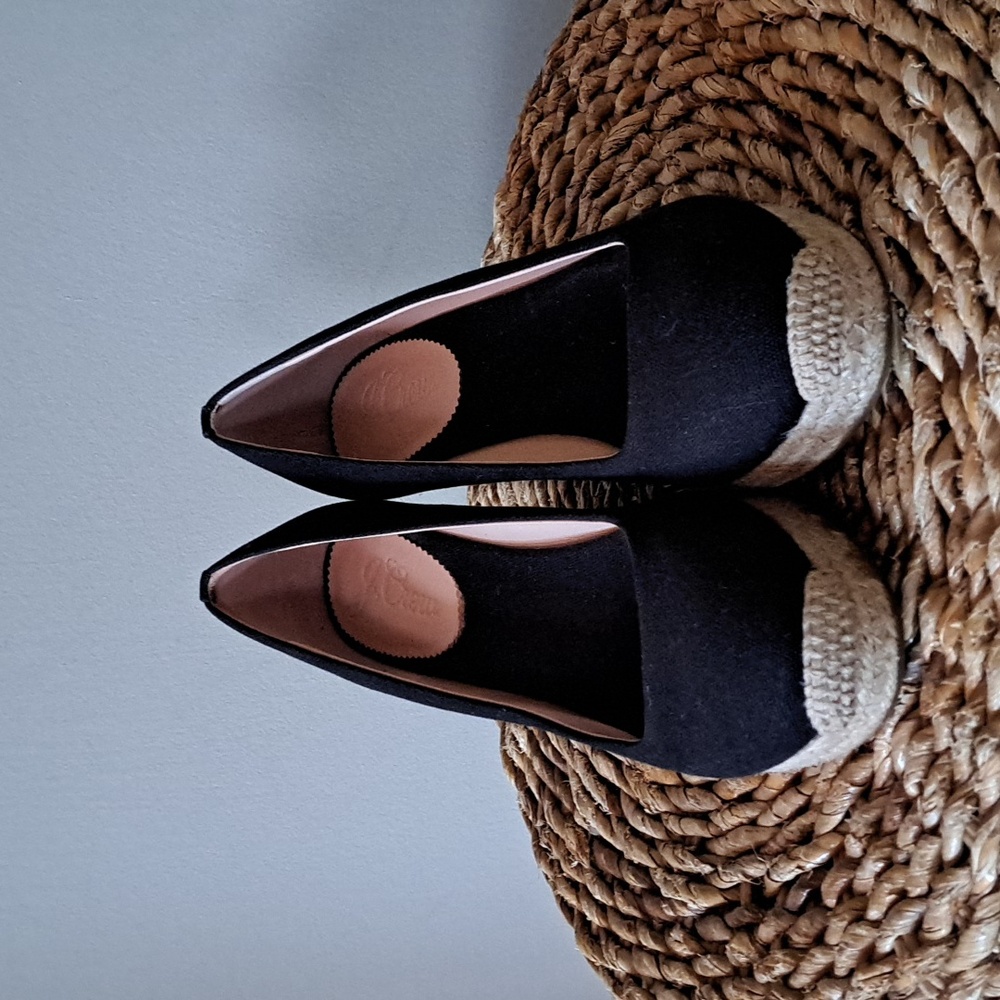 J.CREW Womens Classic Preppy Summer Black Canvas 3.25" Wedge Espadrilles S-8 - Picture 3 of 8